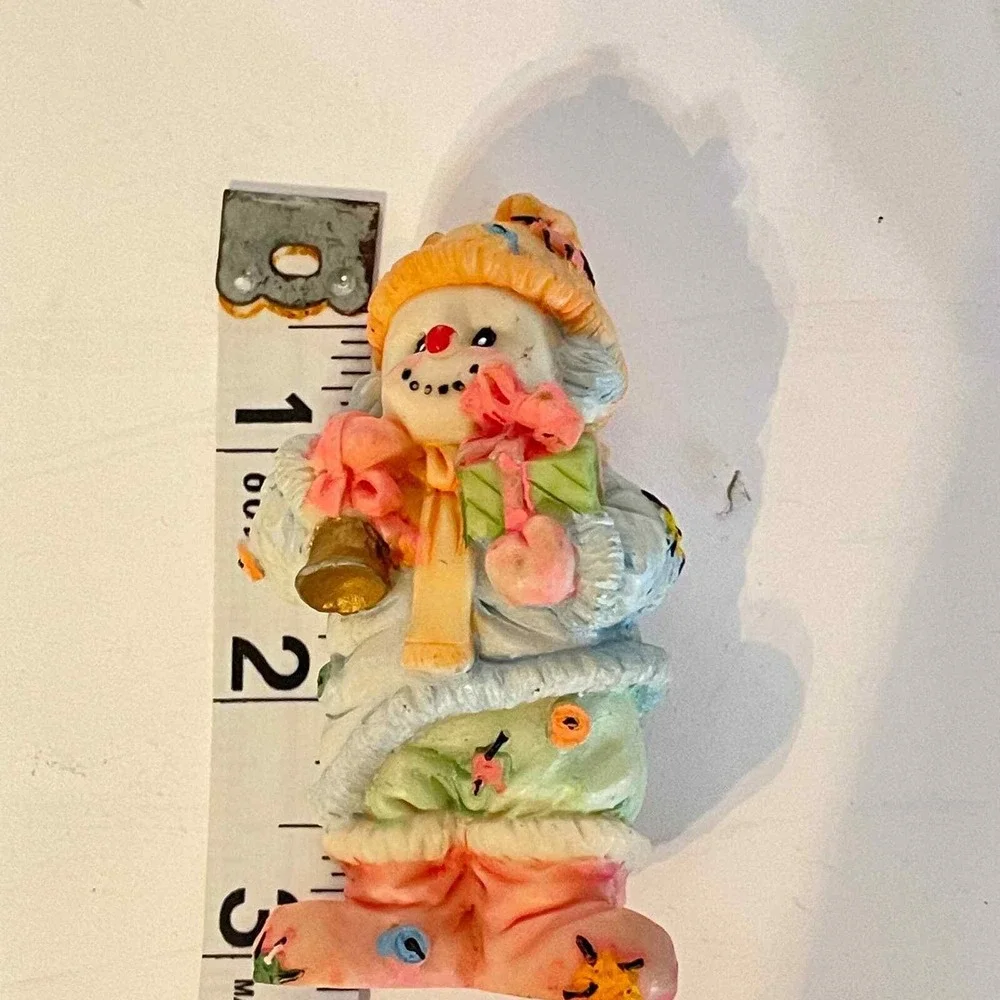 Vintage Snowman with Bell, Gift Patched‎ Clothes Small Hand Painted Decor Cute